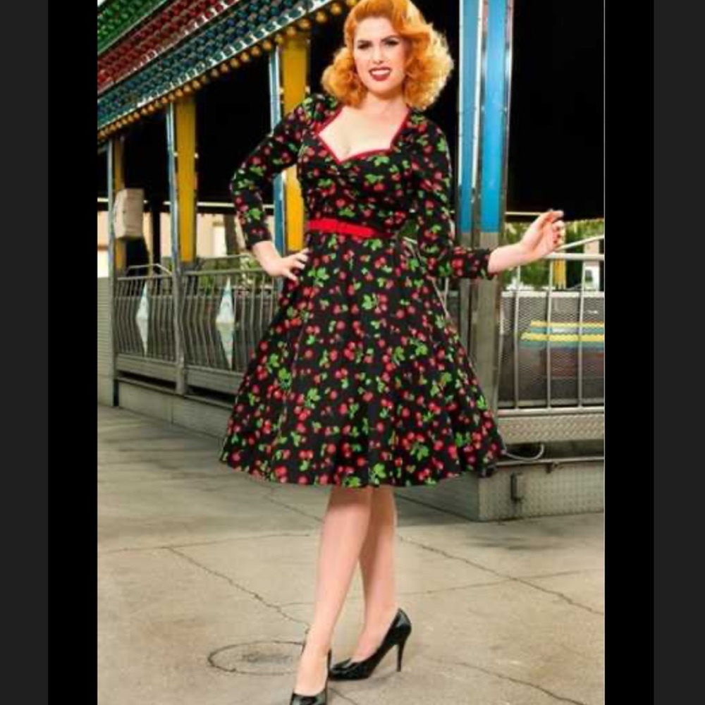 Pinup Couture Black Dress with Cherry Print